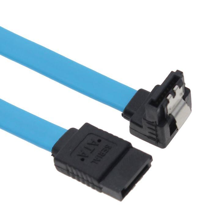 Astrotek SATA 3.0 Data Cable 50cm with 180 to 90-degree connectors and metal lock, showcasing its blue color and 26AWG wire.